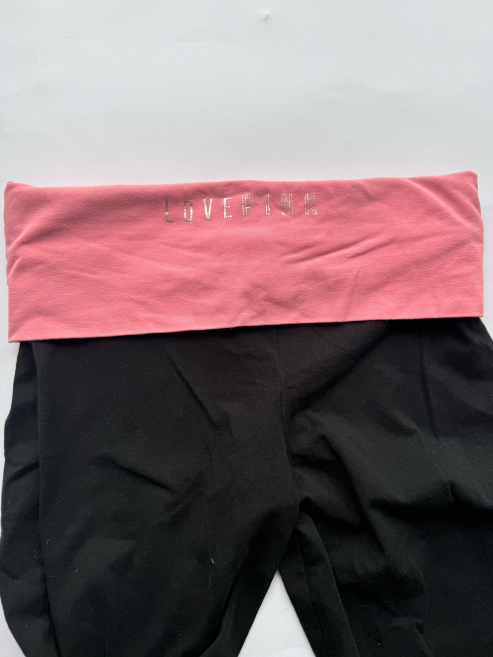 PINK Victoria's Secret Black Leggings with Pink Fold-Over Waistband